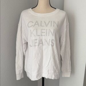 Calvin Klein White Logo Rhinestone Shimmer Glitter Sweatshirt